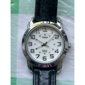 Timex Indiglo Silver Tone Black Band Women’s Quartz Watch